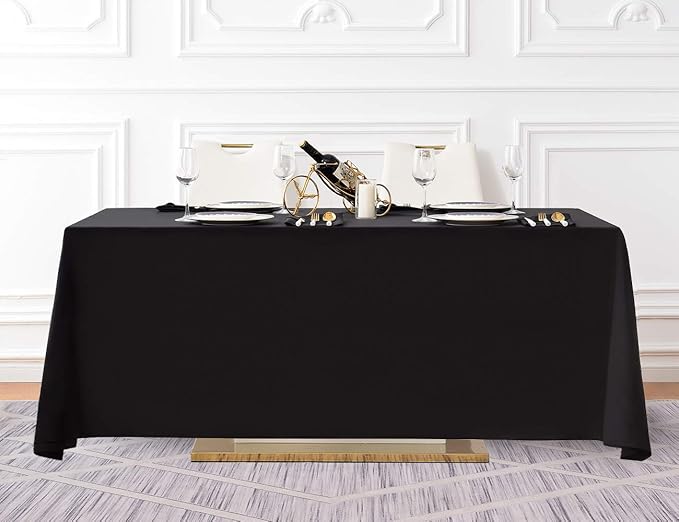 Surmente 2 Pack Black Tablecloth 90 x 132-inch Rectangular Polyester Table Cloth for Weddings, Banquets, or Restaurants