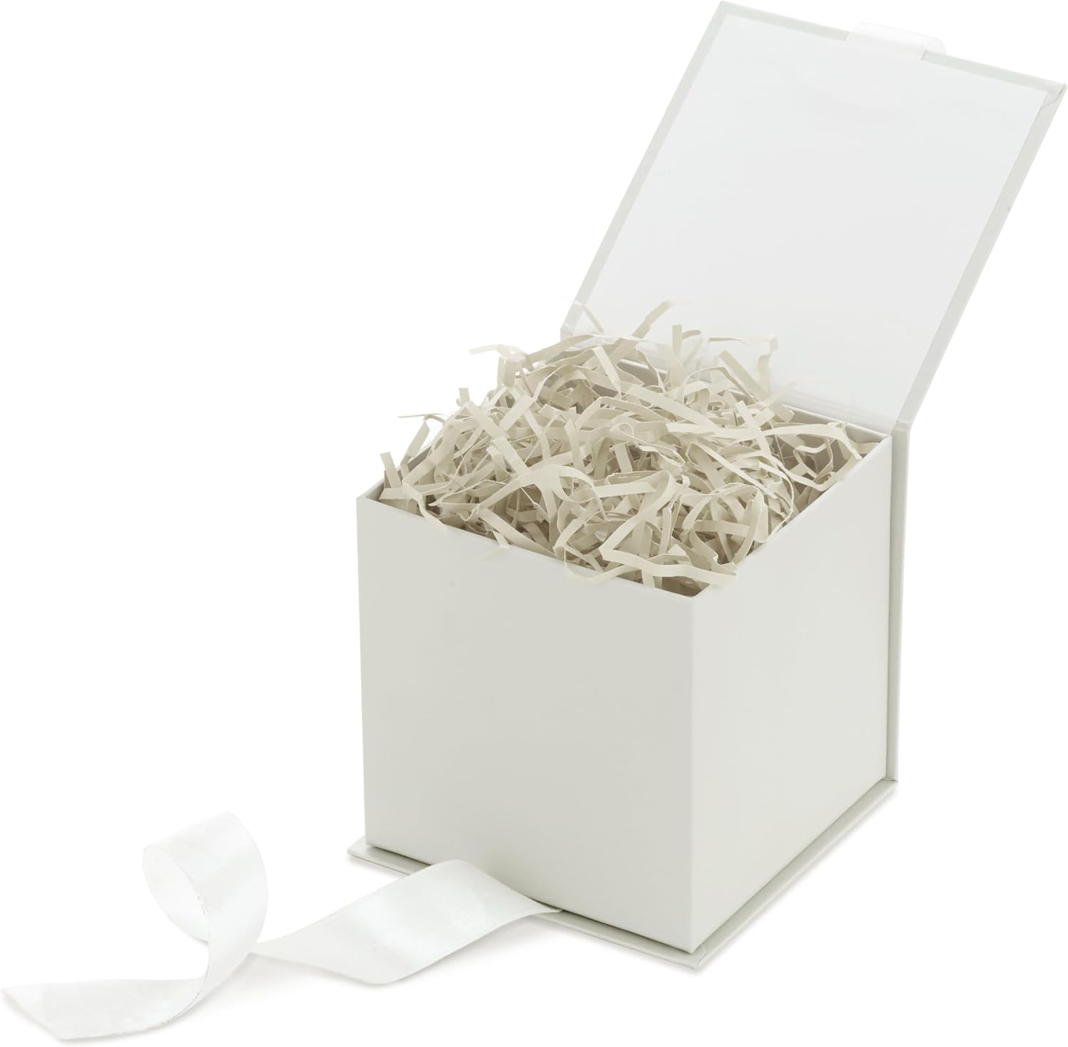 Hallmark Small Gift Box with Bow and Shredded Paper Fill (Grey White 4 inch Gift Box) for Weddings, Bridal Showers, Graduations, Birthdays, Bridesmaids Gifts, All Occasion