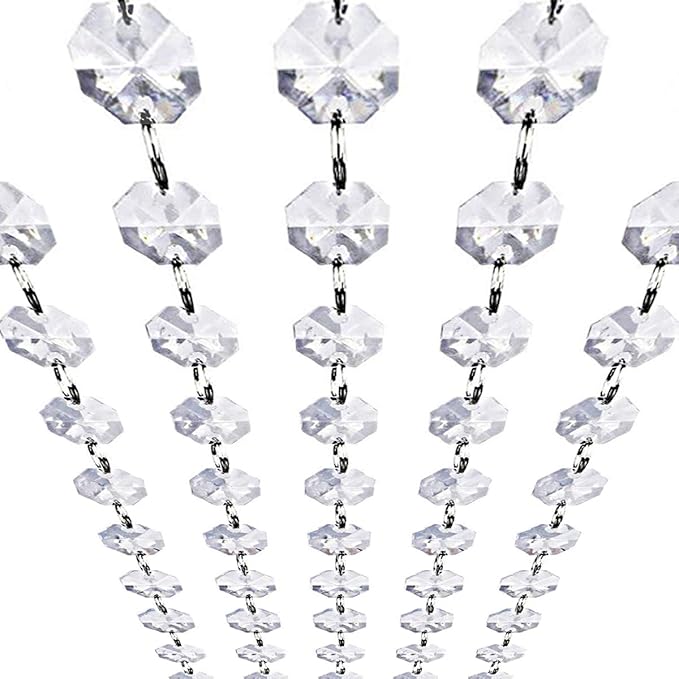 Crystal Acrylic Gems Bead Garland Strands, KinHom 16 Feet Hanging Clear 14mm Daimond Beads Chain Garlands for Manzanita Tree Centerpiece, Chandelier Bead Lamp Chain, Christmas/Wedding Party Decoration