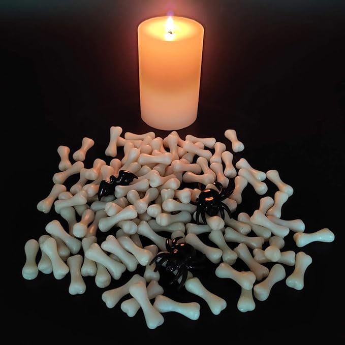 HappyFiller Halloween Decoration 450 PCS Black Mini Acrylic Spiders Bat Mix Ivory Color Bones for Sensory Bin Gems,Vase Fillers,Home Decor,Table Scatters
