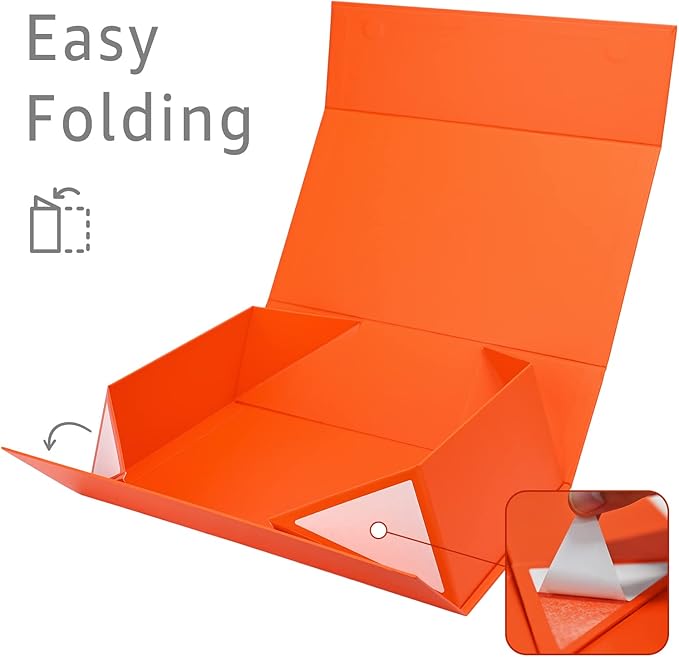 LIFELUM Orange Gift Boxes, 13.85 x 8.35 x 4.45 inch 2 Pack Gift Boxes with Lids Contains Card, Ribbon, Shredded Paper Filler for Holidays,Thanksgiving,Birthdays, Bridal Gifts,Weddings