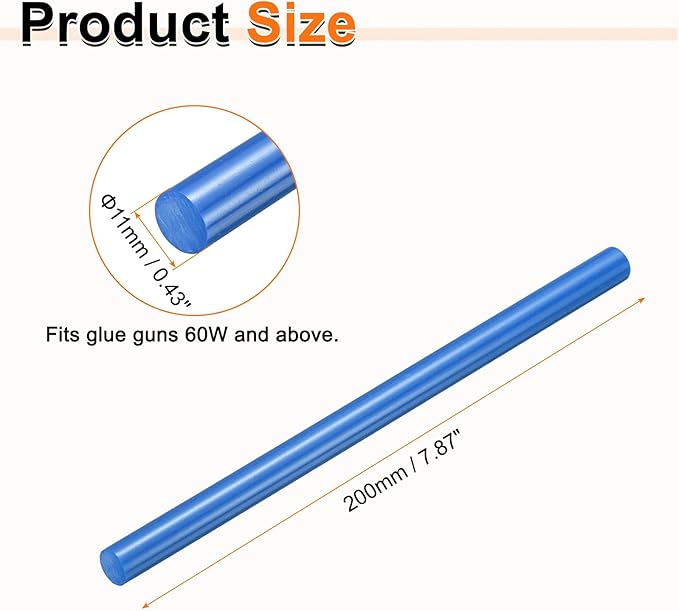 HARFINGTON 10pcs Hot Glue Sticks 0.43" Dia x 7.87" Long EVA Mini Hot Melt Adhesive Glue Stick for Hot Melt Gun Wood Plastic Glass Flowers Fabrics Foam, Blue