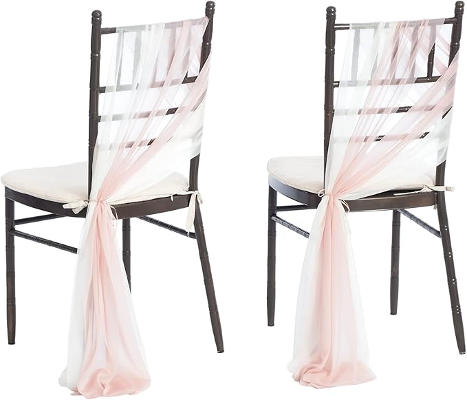Ling's moment Wedding Chair Sashes Cover Aisle Decorations Draping Fabric Wrinkle-Free with Tie 16 Pcs Blush Pink & White for Party Ceremony Reception Floral Arrangement Banquet Outdoor Decor