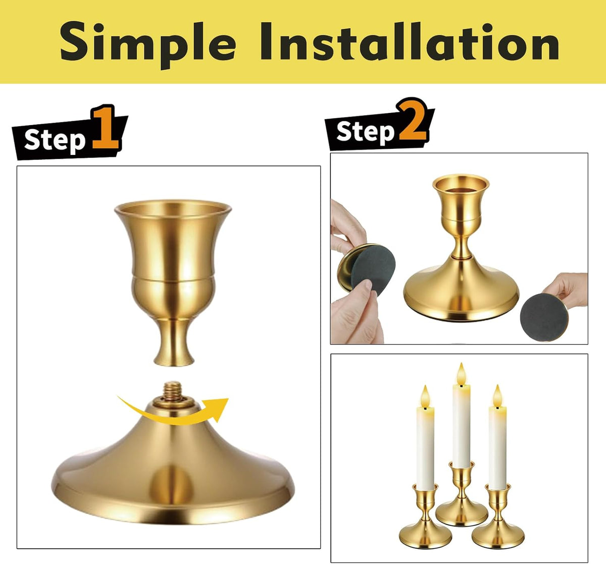 48Pack Gold Taper Candle Holders Metal Vintage Brass Candlestick Holders