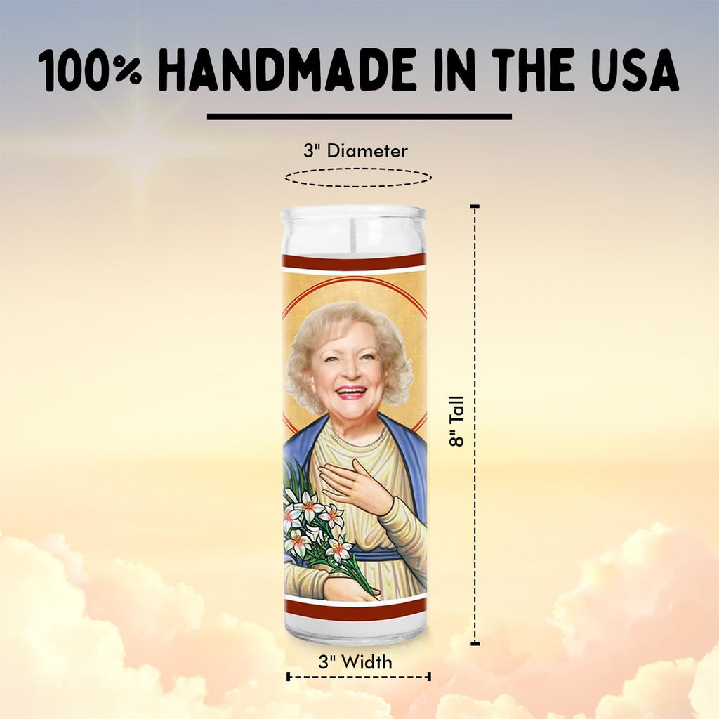 Betty Celebrity Glass Jar Candle – Handmade White Votive Candle – Unique Gift for Golden Girls Comedy Lovers – Rose Nylund Home Decor Collectible for Living Room & Office