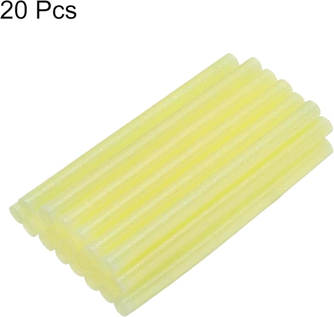uxcell 20pcs Hot Glue Sticks for Glue Gun 7mm/0.28-inch x 4-inch Mini Hot Melt Adhesive Glue Stick Glitter Yellow