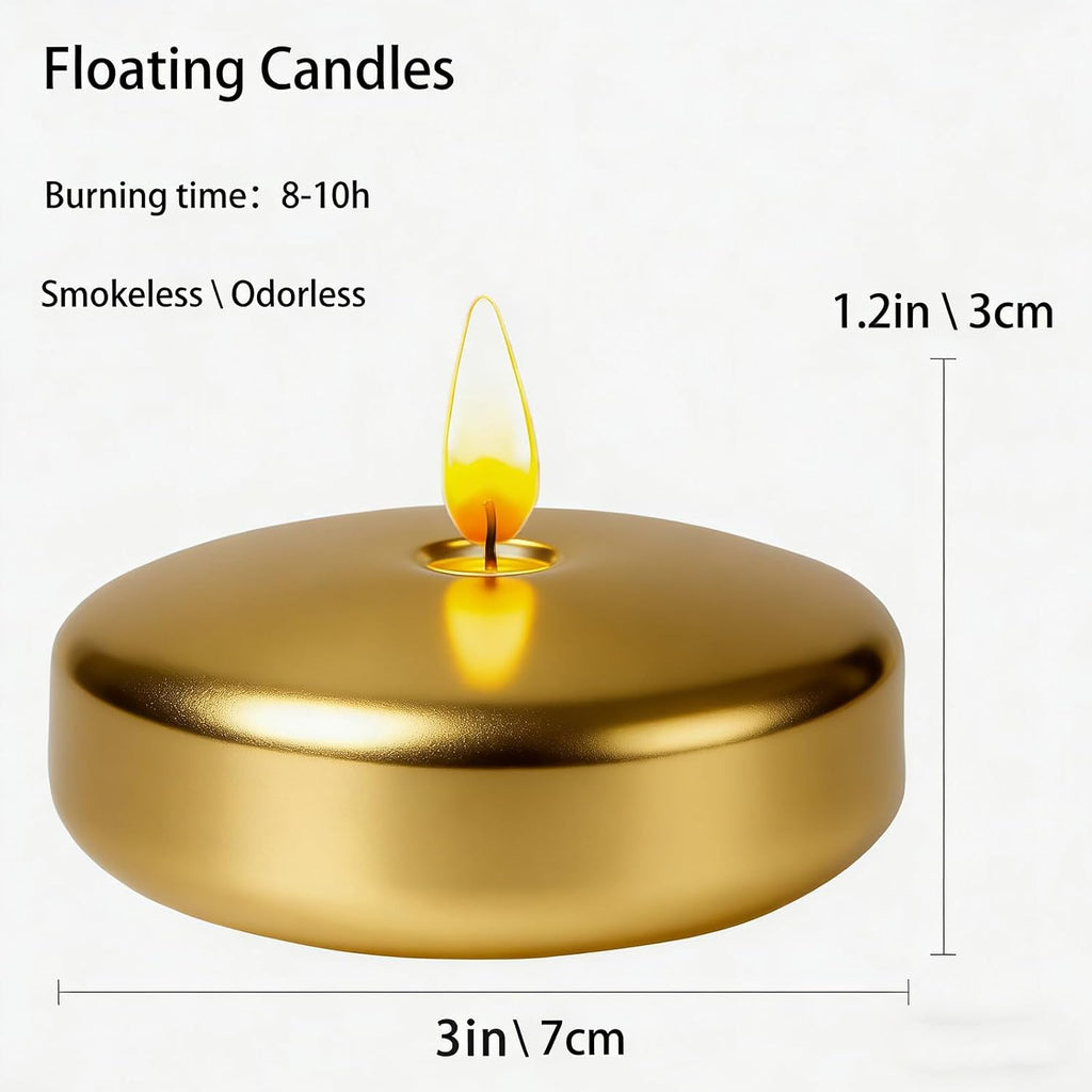 Gold Floating Candles 3 Inch 12 Pack – Paraffin Wax Floating Candle for Weddings, Centerpieces, Parties & Holiday Décor – Elegant, Long Burning & Clean Flame