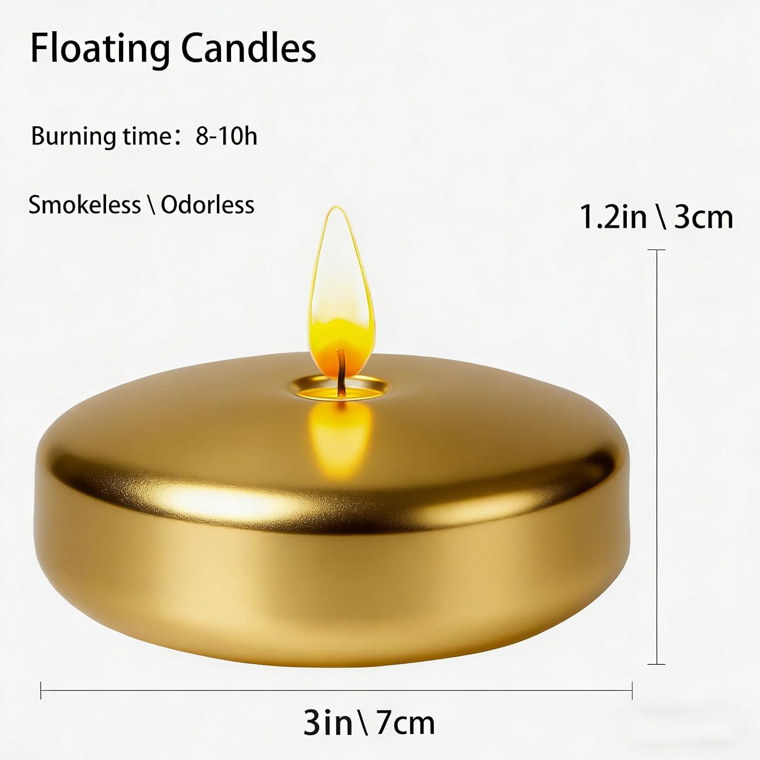 Gold Floating Candles 3 Inch 12 Pack – Paraffin Wax Floating Candle for Weddings, Centerpieces, Parties & Holiday Décor – Elegant, Long Burning & Clean Flame