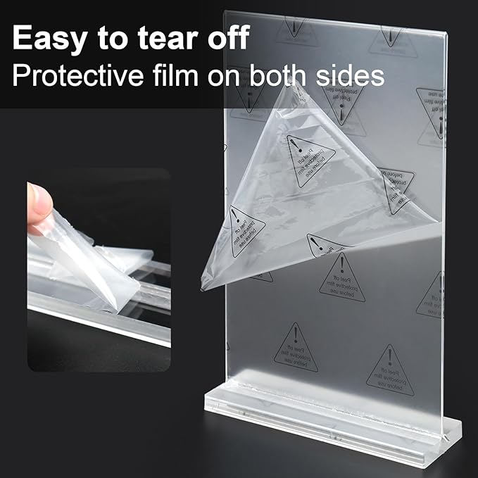 Acrylic Sign Holder 5.5x8.5 Inches 4 Pack, Double Sided Clear Display Stand Table Top Sign Paper Holder, Vertical Menu Flyer Holder, Plastic Sign Frame for Stores, Restaurants, Hotels, Office