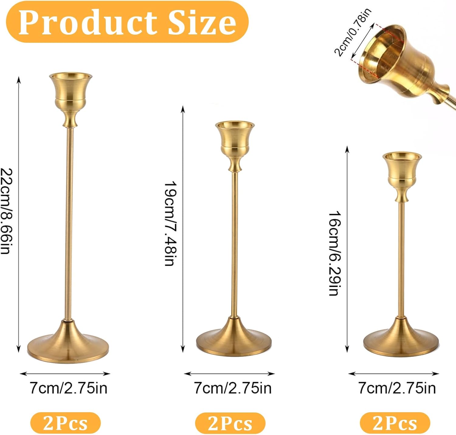 6Pcs Gold Metal Taper Candle Holders, Decorative Candlestick Holders for Wedding Table Centerpiece, Fireplace Mantel, Dining Room, Housewarming Gift
