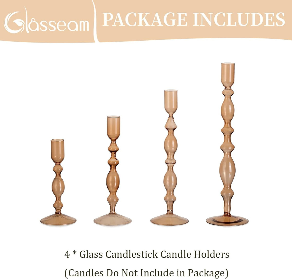 Glasseam Tall Tapered Candlestick Holders, 4 Pcs Glass Taper for Fall Decor