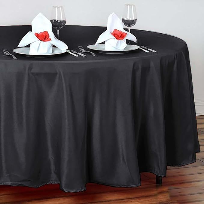 Efavormart Round Tablecloth, 108 Inch Stain & Wrinkle Resistant Washable Table Cloth, Decorative Polyester Fabric Table Cover for Banquet, Wedding, Dining- Black