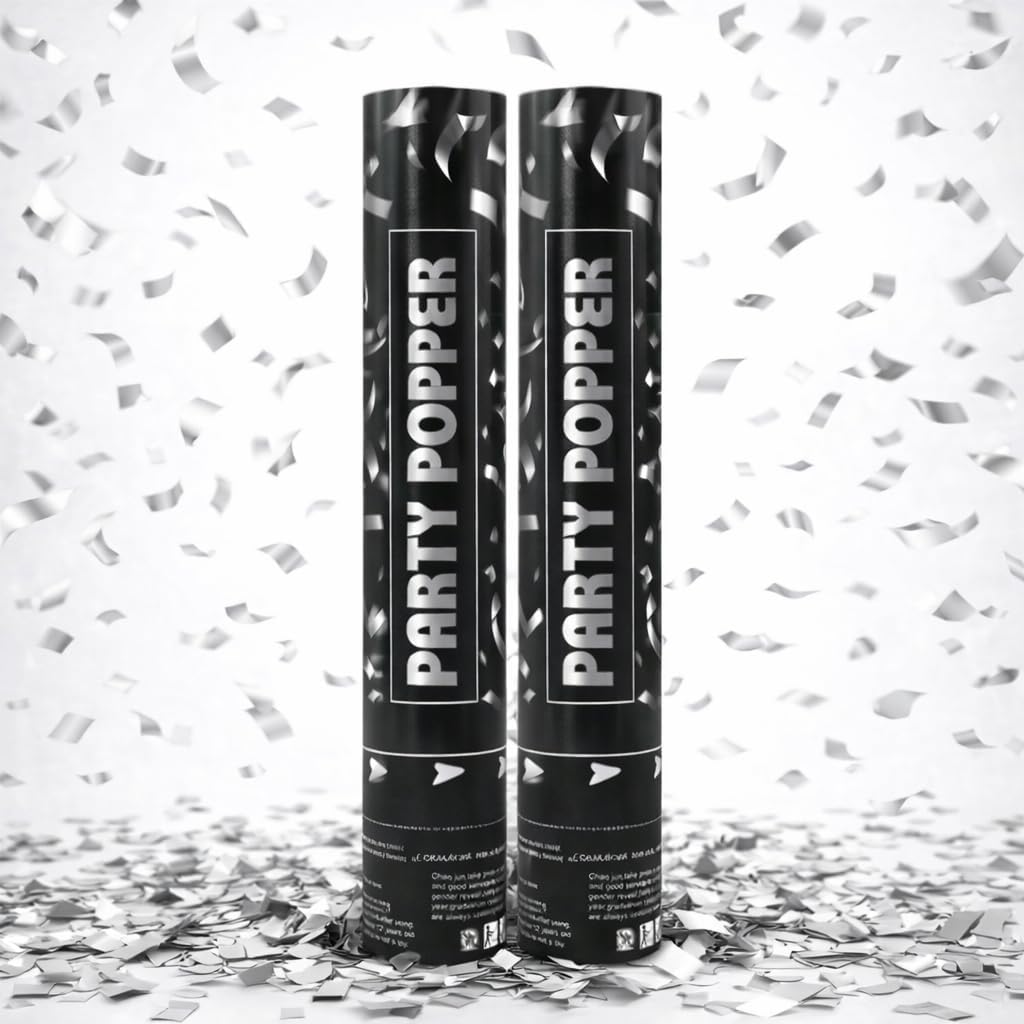 Confetti Poppers Silver Confetti Cannon 2 Pack Silver Foil Confetti 12 Inch Party Poppers for Wedding Birthday Graduation New Year’s Eve Party Decorations & Photo Props