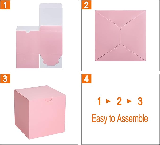 GEFTOL Small Pink Gift Box 50 Pack 4x4x4 inches Fold Box Easy Assemble Paper Gift Box Bridesmaids Proposal Box for Bridal Birthday Party Christmas