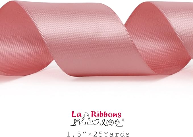 LaRibbons 1 1/2 Inch 25 Yard Double Faced Satin Ribbon,Dust Pink Satin Craft Fabric Ribbon for Gift Wrapping Floral Bouquets Wedding Party Decoration