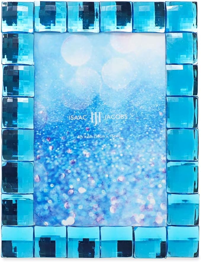 Isaac Jacobs Decorative Sparkling Turquoise Jewel Picture Frame, Photo Display & Home Décor (4x6, Turquoise)
