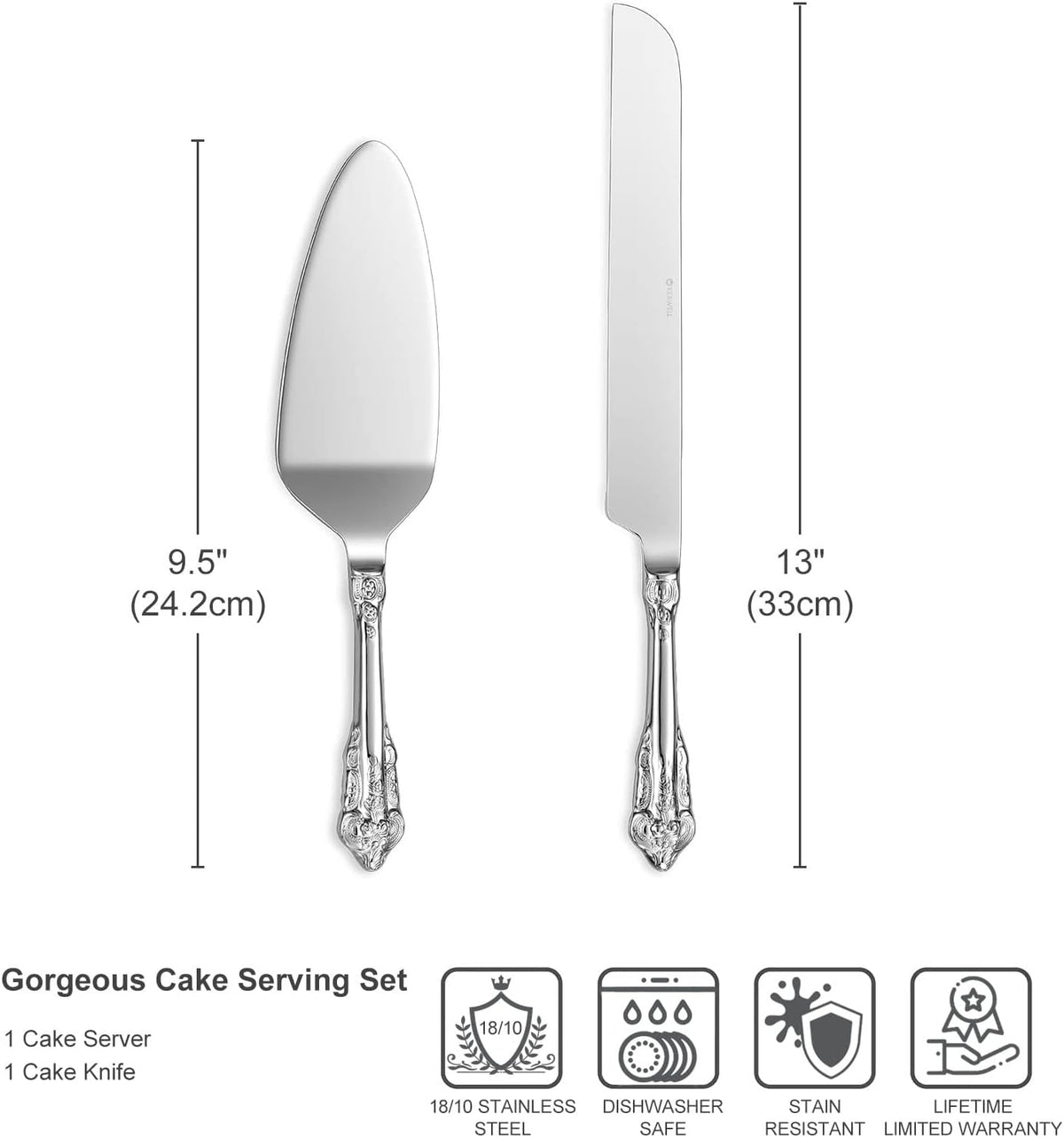 KEAWELL Gorgeous 18/10 Wedding Cake Knife & Server Set (Silver)