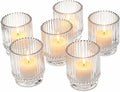 Kate Aspen Vintage Ribbed Red Glass Candle Holders Set of 6 - Votive & Tealight Candle Holder Decor for Holiday Table Decor, Christmas Dining Tablescape, Fall & Boho Home Accents (Clear)