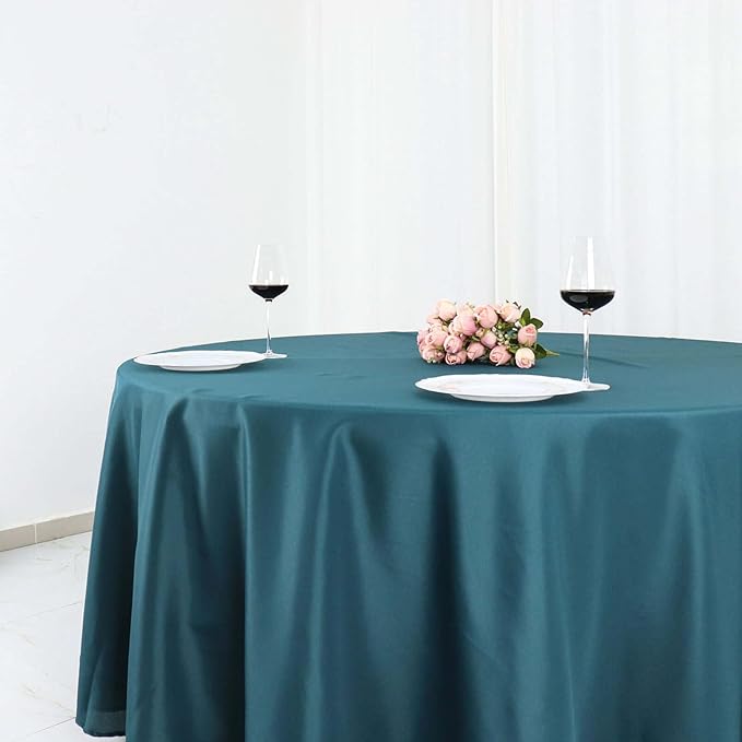 Efavormart Round Tablecloth, 108 Inch Stain & Wrinkle Resistant Washable Table Cloth, Decorative Polyester Fabric Table Cover for Banquet, Wedding, Dining- Peacock Teal Green