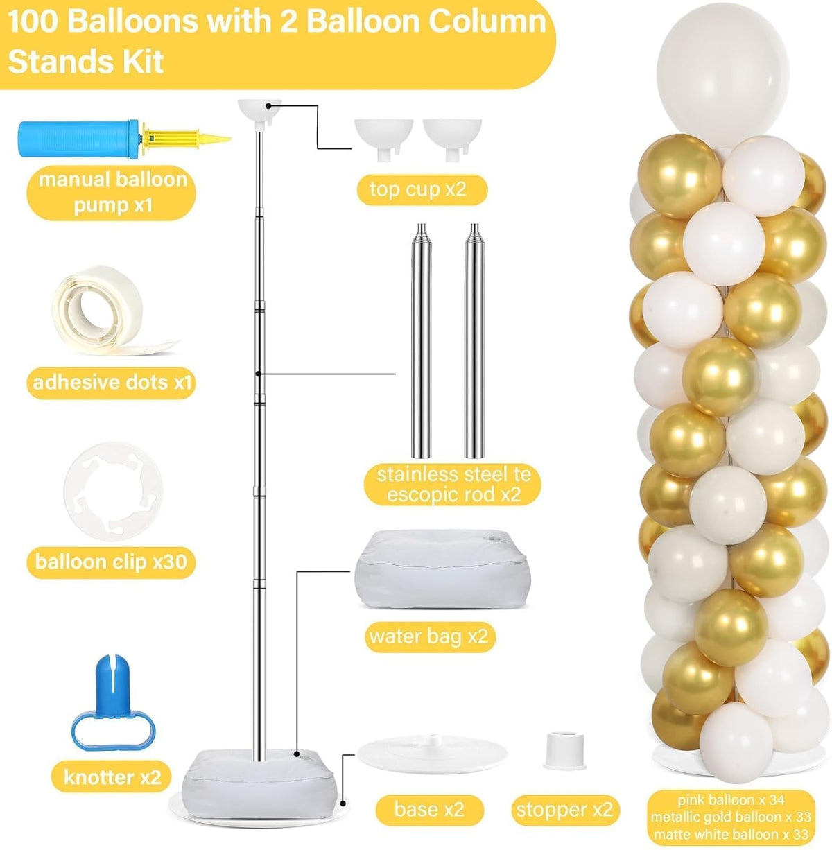 2 sets adjustable balloon column stand kit with shown in use