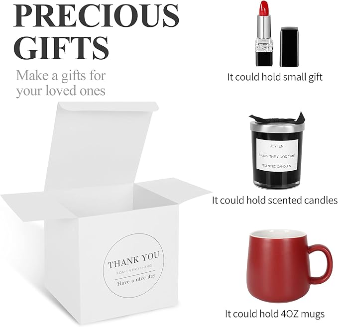 COTOPHER Small Gift Boxes 60 Pack 4x4x4 inches White Gift Boxes with Lids for Gifts, Crafting, Wedding Party Favor, Cupcake Boxes, Candy, Bridesmaids Proposal Box with Ribbons and Stickers (White, 60)