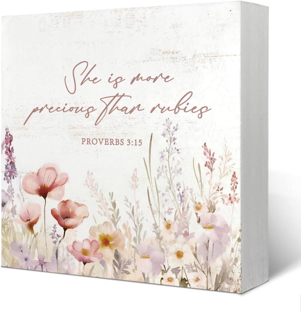 Girl Nursery Christian Room Decor For Baby Girls, Wildflower Flower Nursery Bible Verse Floral Wooden Box Desk Decor for Room Baby Girl Gift 5x5 Inch