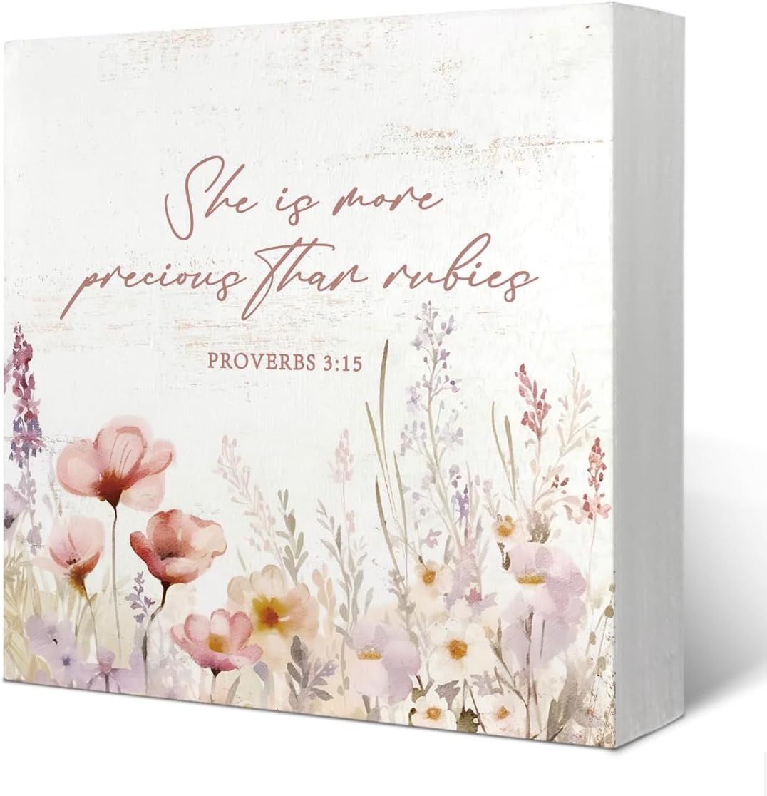 Girl Nursery Christian Room Decor For Baby Girls, Wildflower Flower Nursery Bible Verse Floral Wooden Box Desk Decor for Room Baby Girl Gift 5x5 Inch