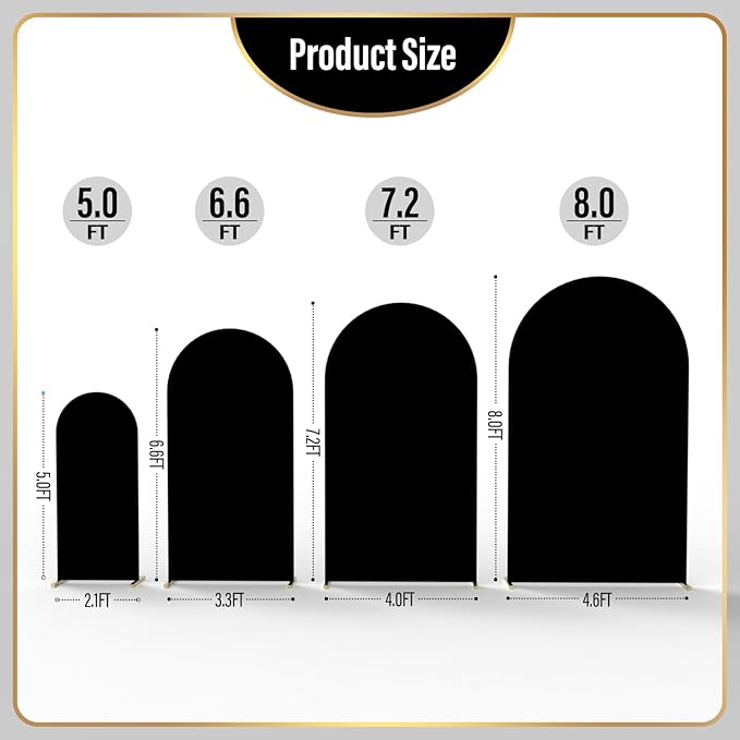 LEBENGURU Upgraded 7.2FT Wedding Arch Cover, Black Spandex Fitted Arch Backdrop Cover, Round Top Chiara Stand Covers for Birthday Party Baby Shower Banquet Balloon Décor