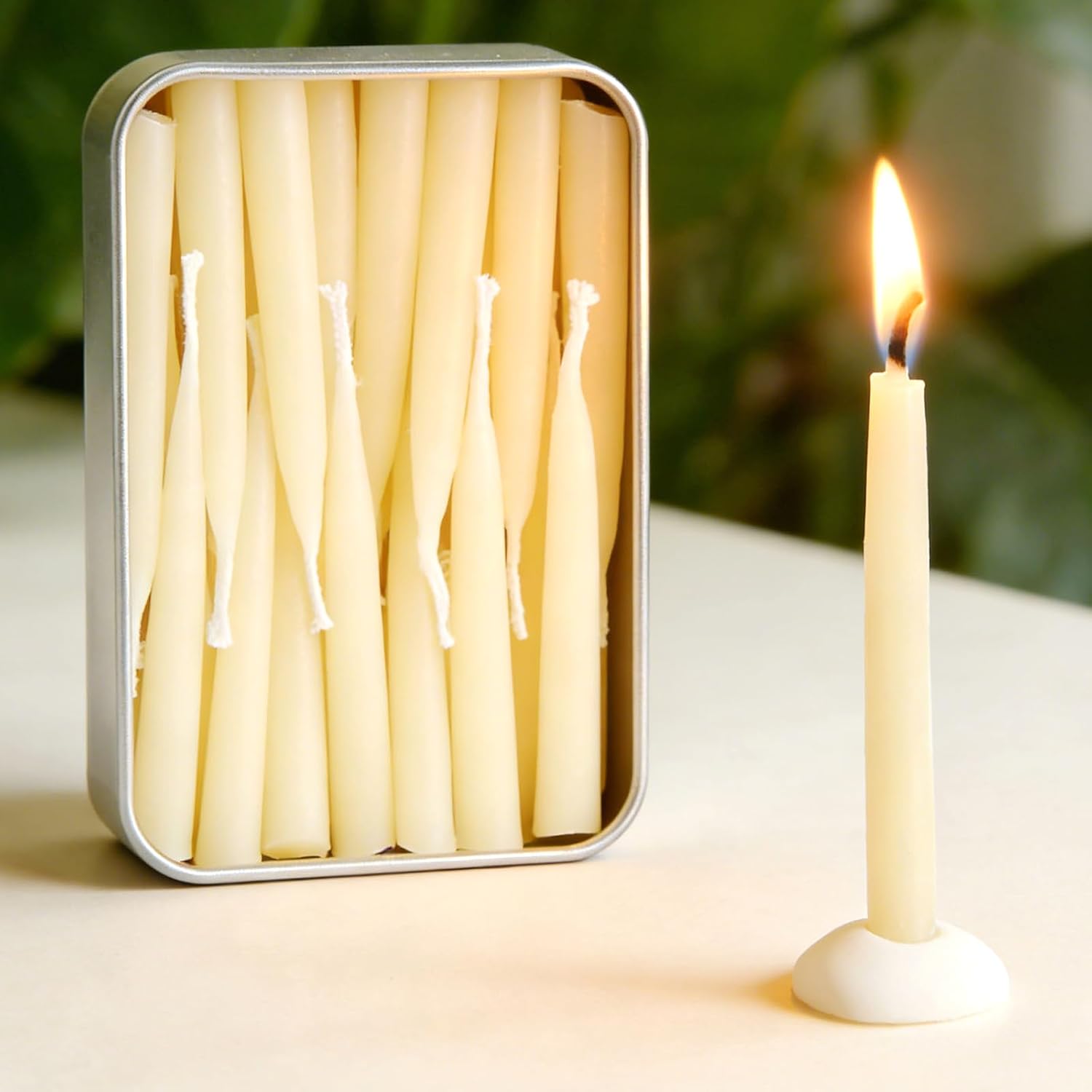 20 Minute 100% Pure Beeswax Candles, Mini Mindful Meditation Taper Candles, Smokeless & Dripless with Holder for Yoga, Prayer, Relaxation (White,24 Pack)