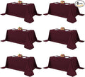 Fitable Elegant Rectangle Table Clothes, 6 Pack - 90 x 132 Inch, Burgundy - Reusable and Washable Tablecloths, Polyester Fabric Table Covers for Wedding, Party, Banquet, Formal Events