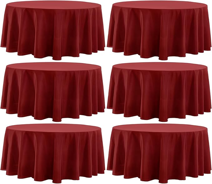 Round Tablecloth 120 Inch Tablecloth 6 Pack Red Table Cloths Washable Decorative Linen Polyester TableClothes Cover for Dining Table Banquets Buffet Parties and Wedding