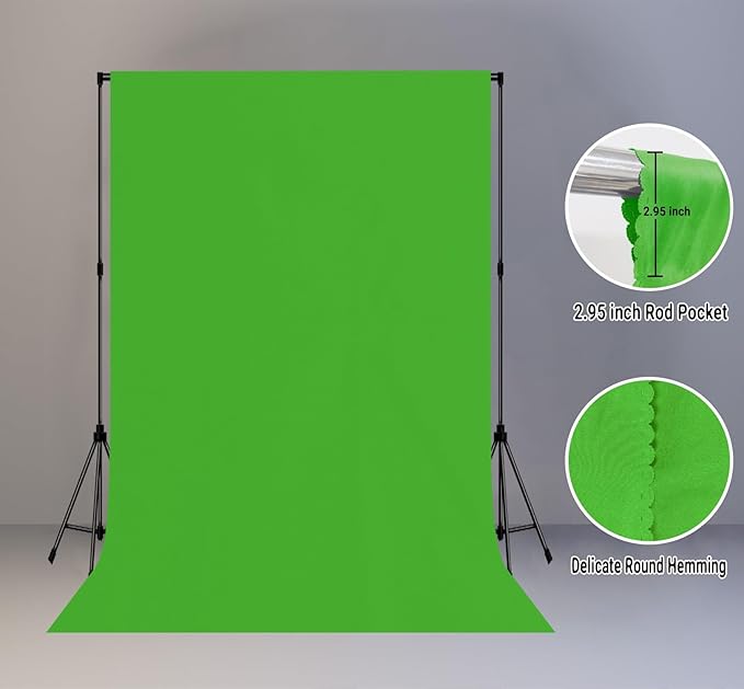 6x9FT Green Screen Backdrop Portable Solid Color Photography Background for Video, Studio, Photo, Live, Editing Green Backgrounds
