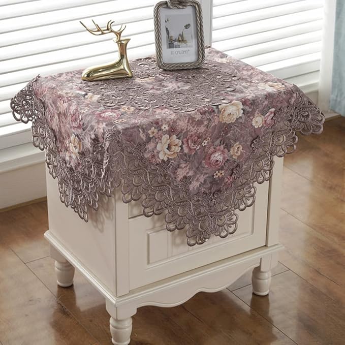 vctops Damask Lace Patchwork Tablecloth Luxury Square Small Table Cover Elegant Floral Embroidered Lace Table Cloth for Party Kitchen Dinning Picnic Decoration (Type F,22"x22")