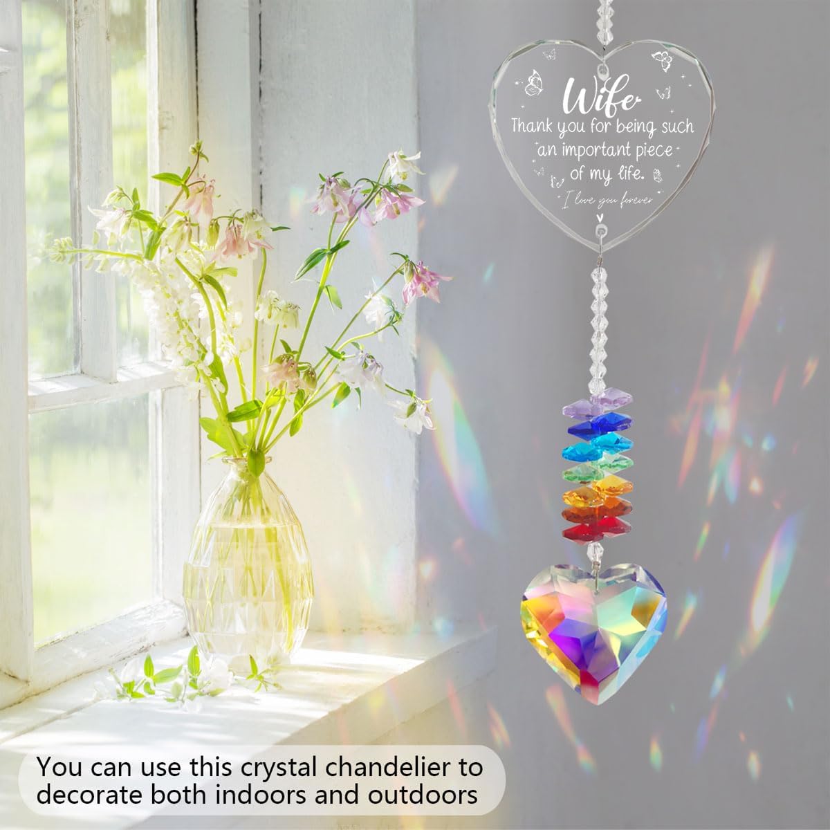 for Wife Valentines Day Gift, Crystal Suncatcher Romantic Birthday Anniversary Christmas to My Wife Gift from Husband for Window Hanging Ornament & Garden Home Decor
