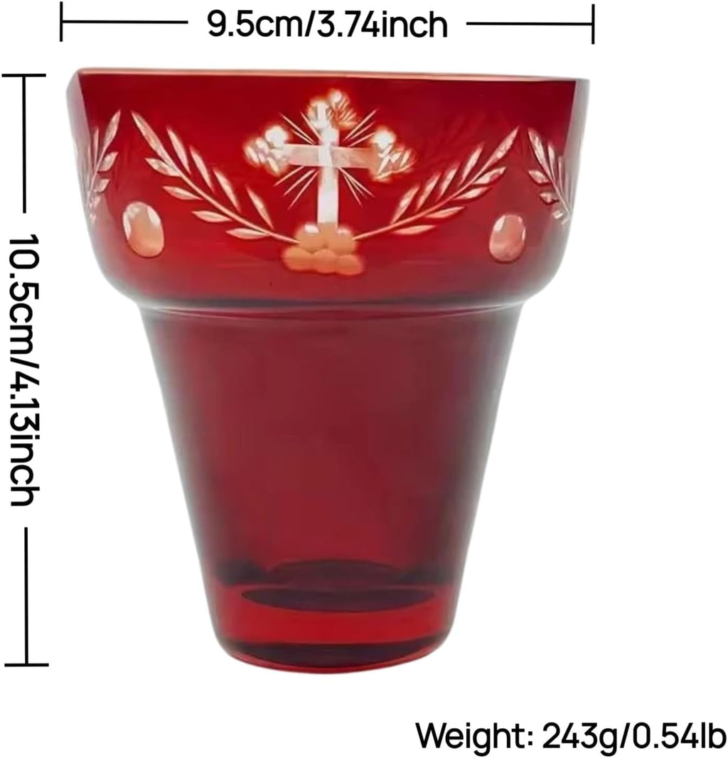 Orthodox Oil Lamp Glass Cup 10.49 cm | Engraved Cross Red Prayer Votive Holder, Orthodox Cross Laser Engraving, Church and Home Altar Devotion