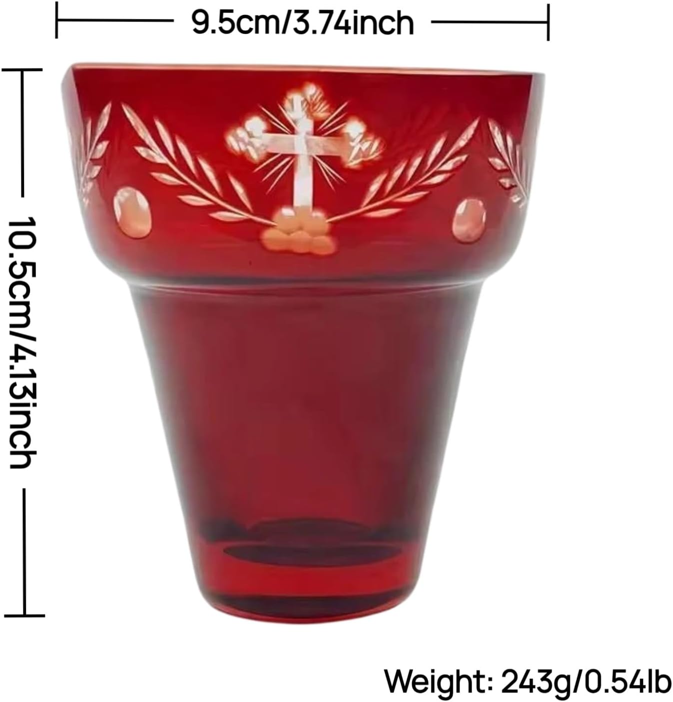 Orthodox Oil Lamp Glass Cup 10.49 cm | Engraved Cross Red Prayer Votive Holder, Orthodox Cross Laser Engraving, Church and Home Altar Devotion