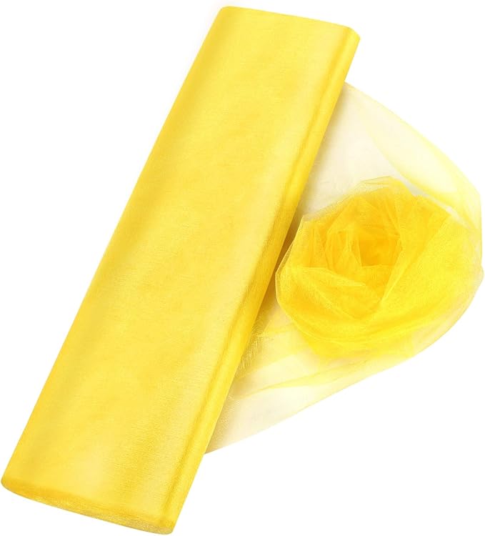 Crystal Organza Tulle Sheer Fabric Backdrop Curtains for Wedding Baby Shower Birthday Party Event Decor, 19” by 30 Yard (Yellow)