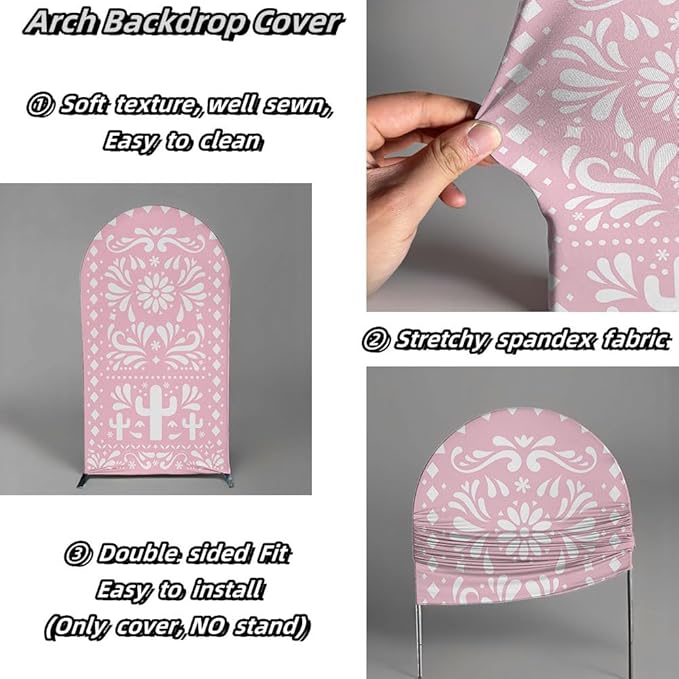 Arch Backdrop Cover Pink Mexican Fiesta Party Decorations Arch Stand Spandex Cover Girls Bloom Birthday Parties Wedding Baptism Baby Shower Decors (3.3x6.5ft Cover,G3767)