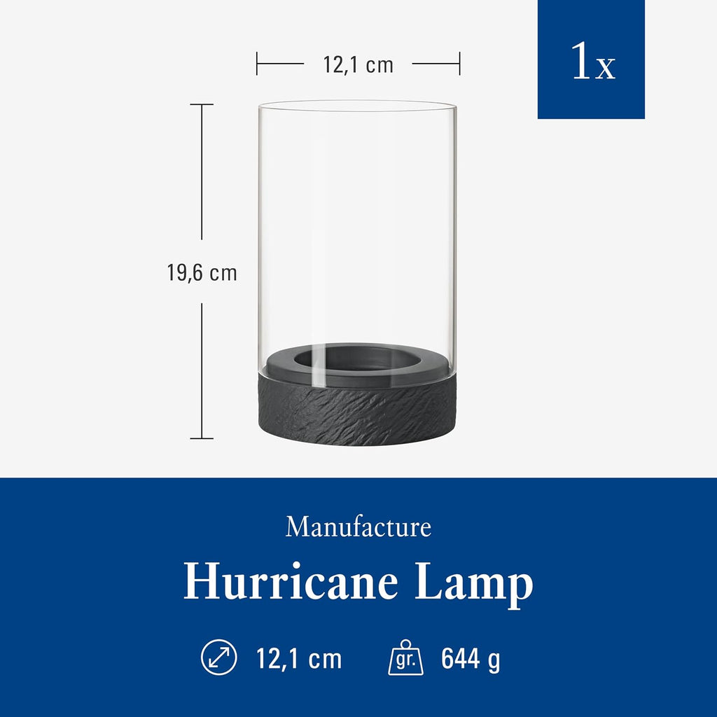 Villeroy & Boch - Manufacture Rock Home Hurricane lamp Size M, 12 x 12 x 19.5 cm, Black