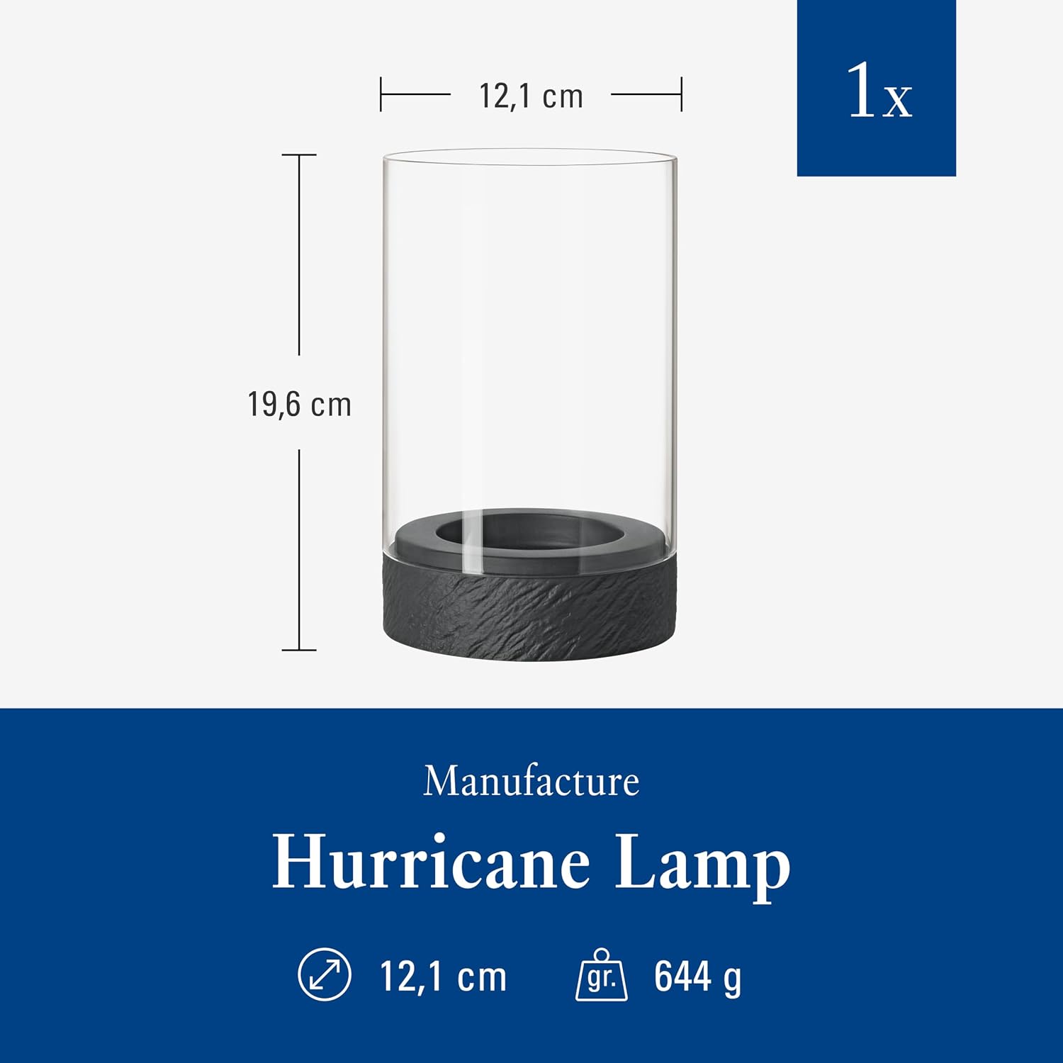 Villeroy & Boch - Manufacture Rock Home Hurricane lamp Size M, 12 x 12 x 19.5 cm, Black