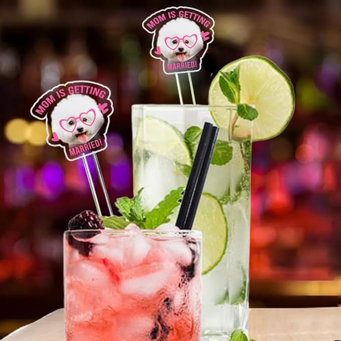 Custom 50 Pcs Double-Sided Wedding Pet Stir Sticks, Personalized Dog Cat Stir Stick, Acrylic Cocktail Stirrers, Wedding Drink Stirrers, Bachelorette Party Decorations, Bridal Shower Gifts