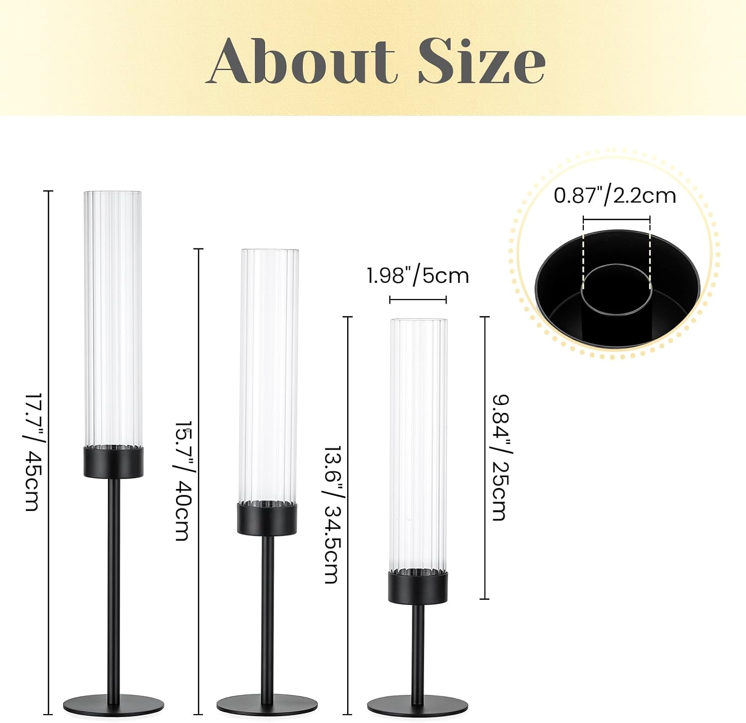 Hewory Black Taper Candle Holders: Candlestick Holders Set of 3 Hurricane Glass Tall Candle Holder for Candlesticks Candle Sticks Holder Decor for Table Centerpiece Wedding Party Christmas Decorations