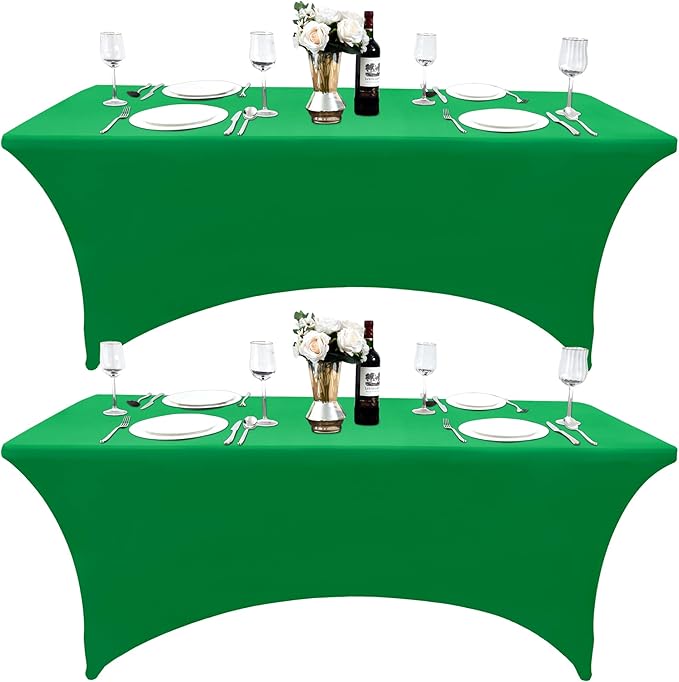 2-Pack 6ft Spandex Table Covers for Rectangle Standard Folding Tables - Wrinkle Resistant Stretch Tablecloths - Ultimate Fitted Table Protector for Parties, Trade Shows, Banquet