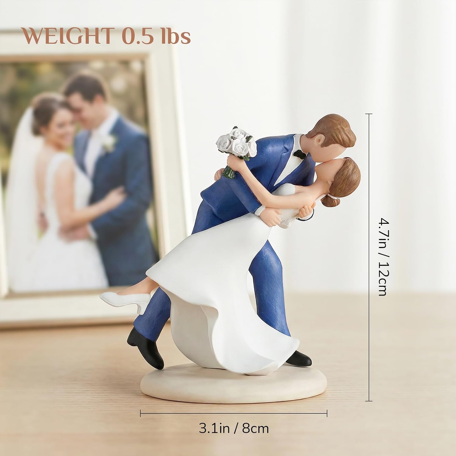 Storieme Wedding Cake Topper Decoration: Bride and Groom Kissing Resin Figurine with Secure Base – Romantic Couple Gifts for Wedding Anniversary & Engagement