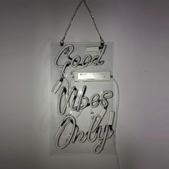 LiQi ™ GOOD VIBES ONLY Real Glass Handmade Neon Wall Signs for Home Decor Wall Light Room Decor Home Bedroom Girls Pub Hotel Beach Cocktail Recreational wedding vibes signs （14" x 8",Purple）
