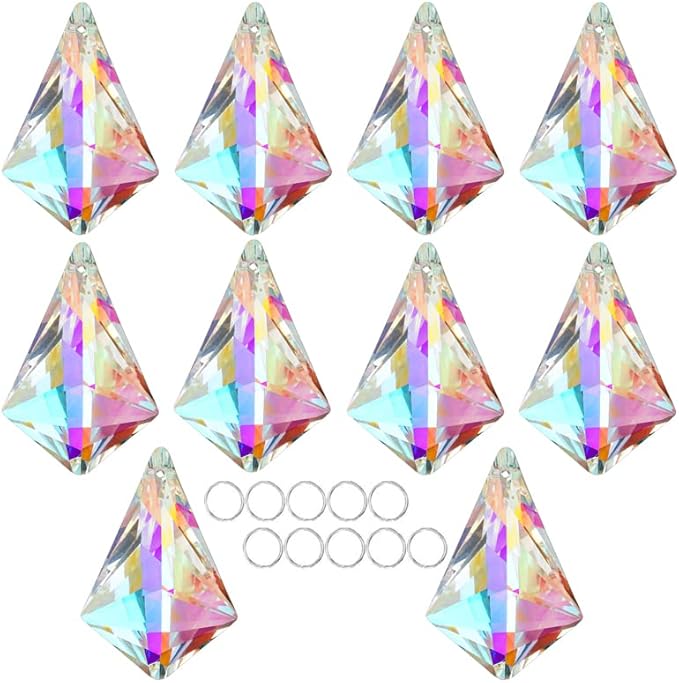 50mm Sun Catchers with Crystals, 10 Pcs Hanging Crystals Suncatchers for Windows, Colored Horns Crystal Prisms,Glass Pendant Suncatchers for Chandeliers, Garden, Christmas Tree Decor