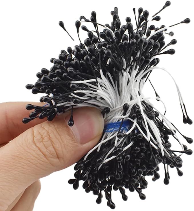 HAHIYO 700 Pcs 3mm Black Pearl Double Head Artificial Flower Pistil with Pearlized Floral Stamen for Flower Making & Decoration