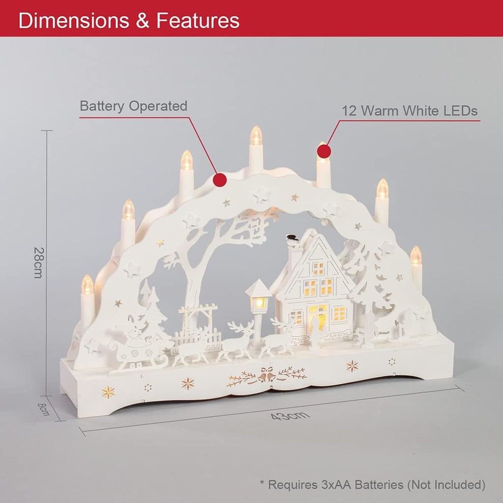 The Christmas Workshop 88200 Wooden Illuminated Candle Bridge | 7 Warm White Candles | Indoor Christmas Decoration | Battery Operated | 43cm x 28cm x 8cm