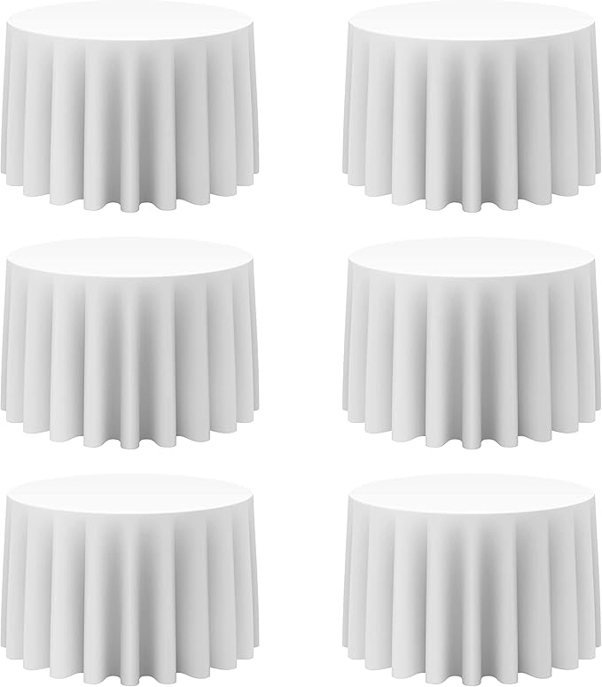 BRILLMAX 6 Pack White Round Tablecloths 108 Inch - Circle Bulk Linen Polyester Fabric Washable Table Cloth Cover for Wedding Reception Banquet Birthday Party Buffet Restaurant