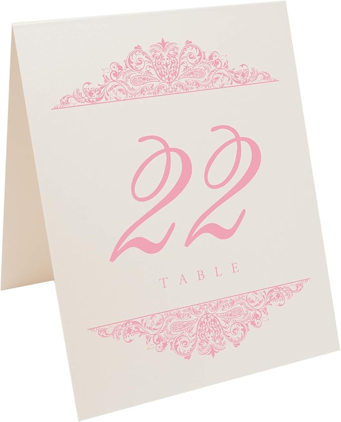 Paisley Wedding Table Numbers (Select Color/Quantity), Champagne, Pink, 1-150, Double Sided, Tent or Use in a Stand, Great for Parties & Restaurants - Made in the USA